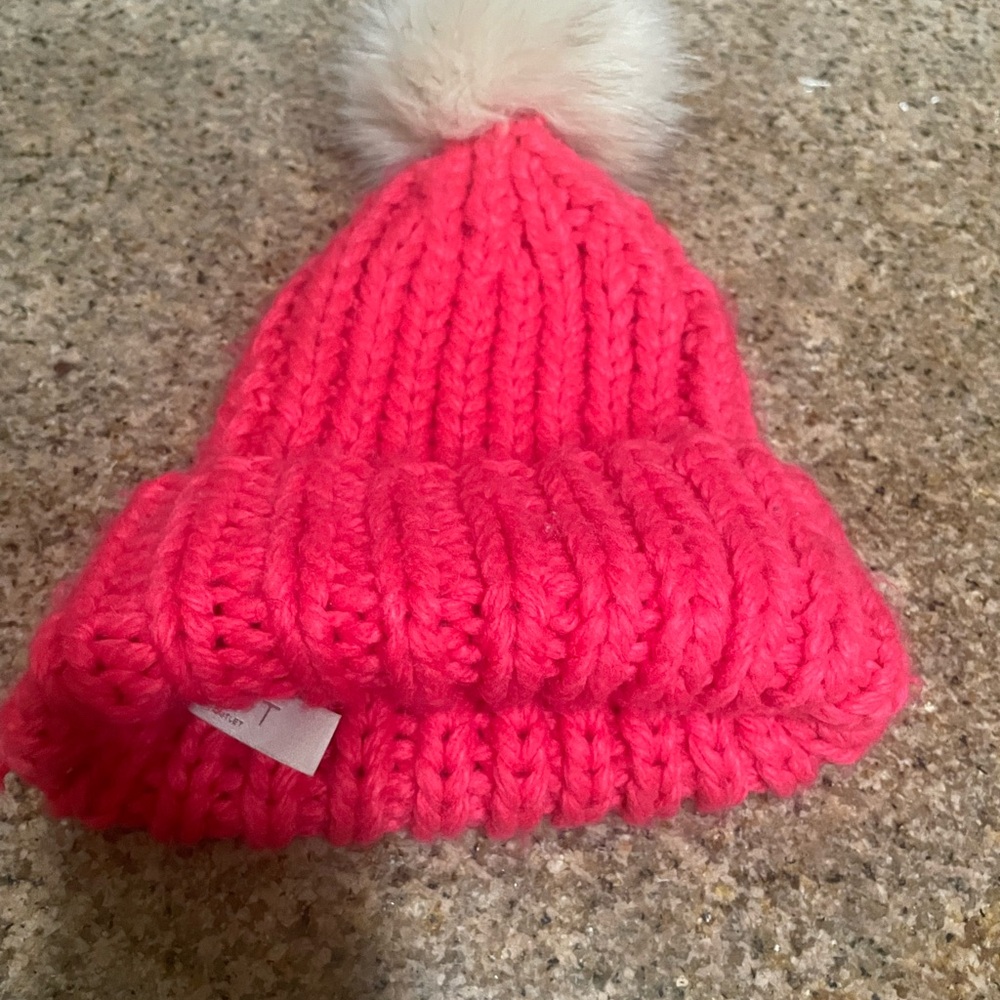 LOFT Outlet Vibrant Pink Knit Hat with Pom-Pom